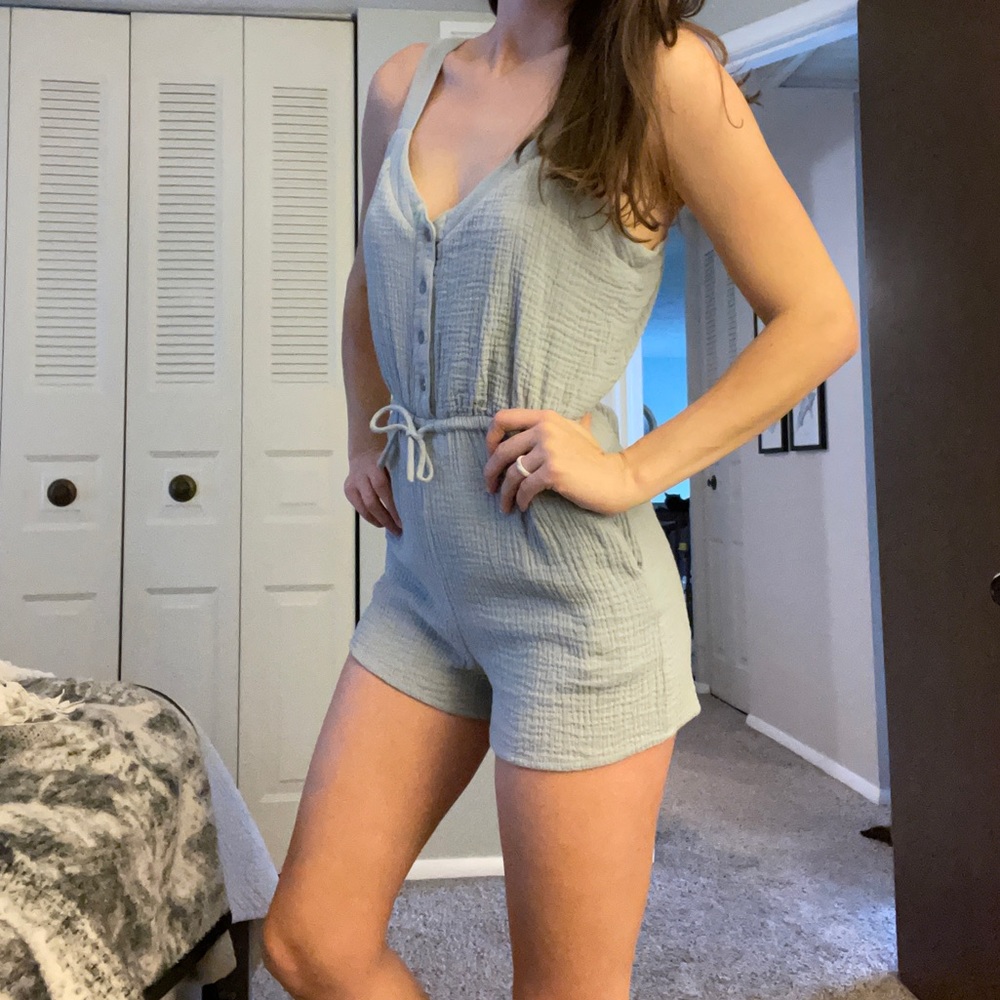 Vici Collection - blue blush romper with pockets